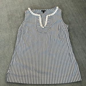 Talbots Blue and White Striped Sleeveless Cotton Blouse